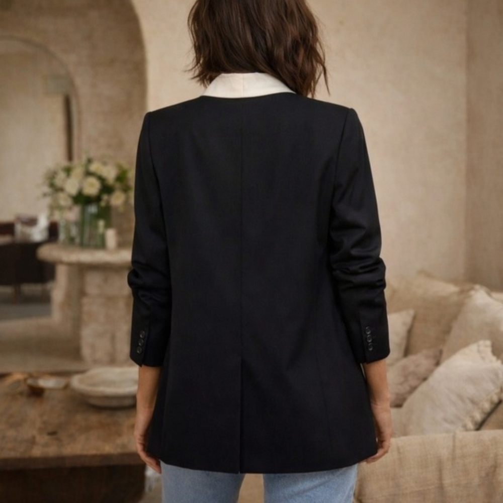 EQUIPMENT Quincy Blazer In True Black with White Lapel (Various Sizes) - Picture 2 of 16